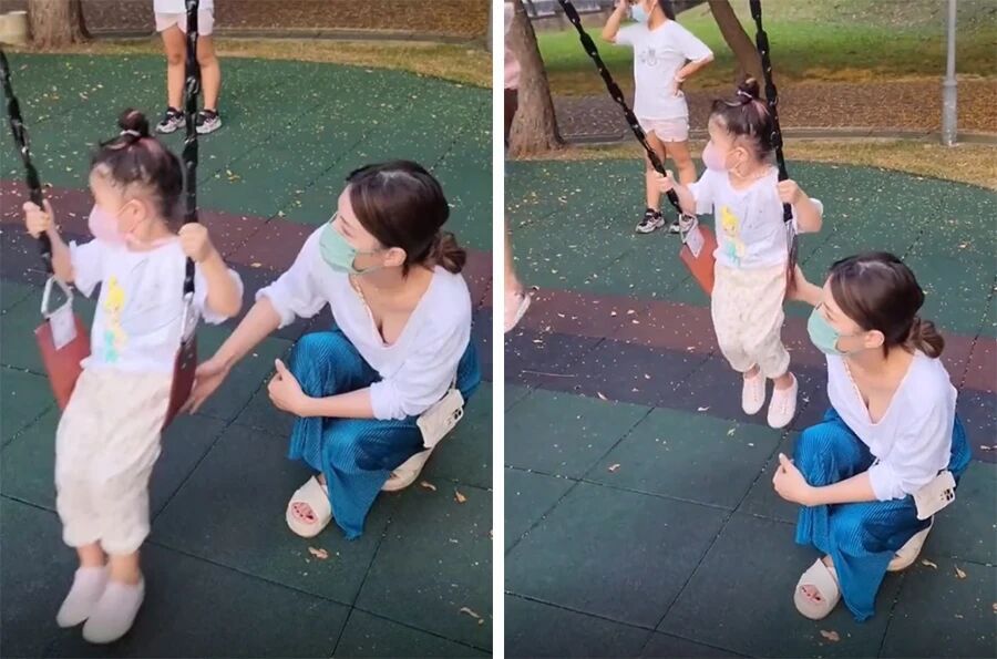 今天带老婆女儿出来公园玩怎么不知道帮你老婆拿包呢？ ​​​