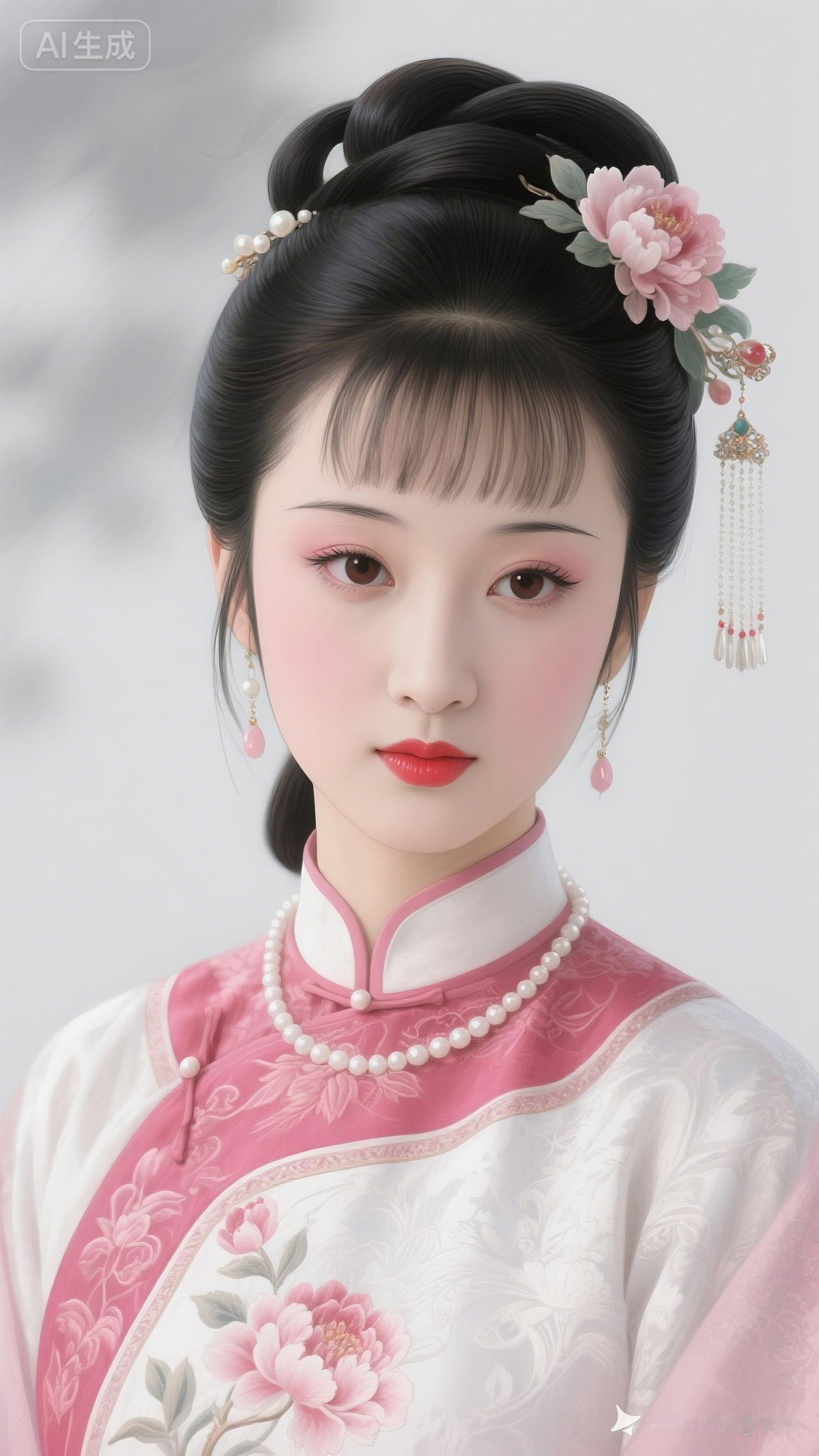 古典美人，粉黛妆扮，花簪点缀，韵味十足！