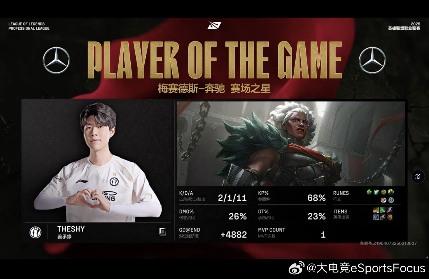 【2025LPL第二赛段  IG 1-0 LGD】本场MVP给到TheShy I