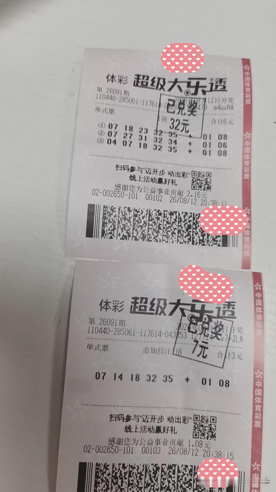 今晚大乐透091期，开奖结果为，
3.4.7.12.32+1.2

笔者侥幸大底