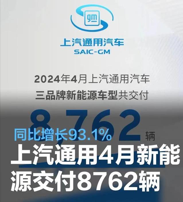 #上汽通用汽车4月新能源车型交付8762辆，同比增长93.1%#
5月1日，上汽
