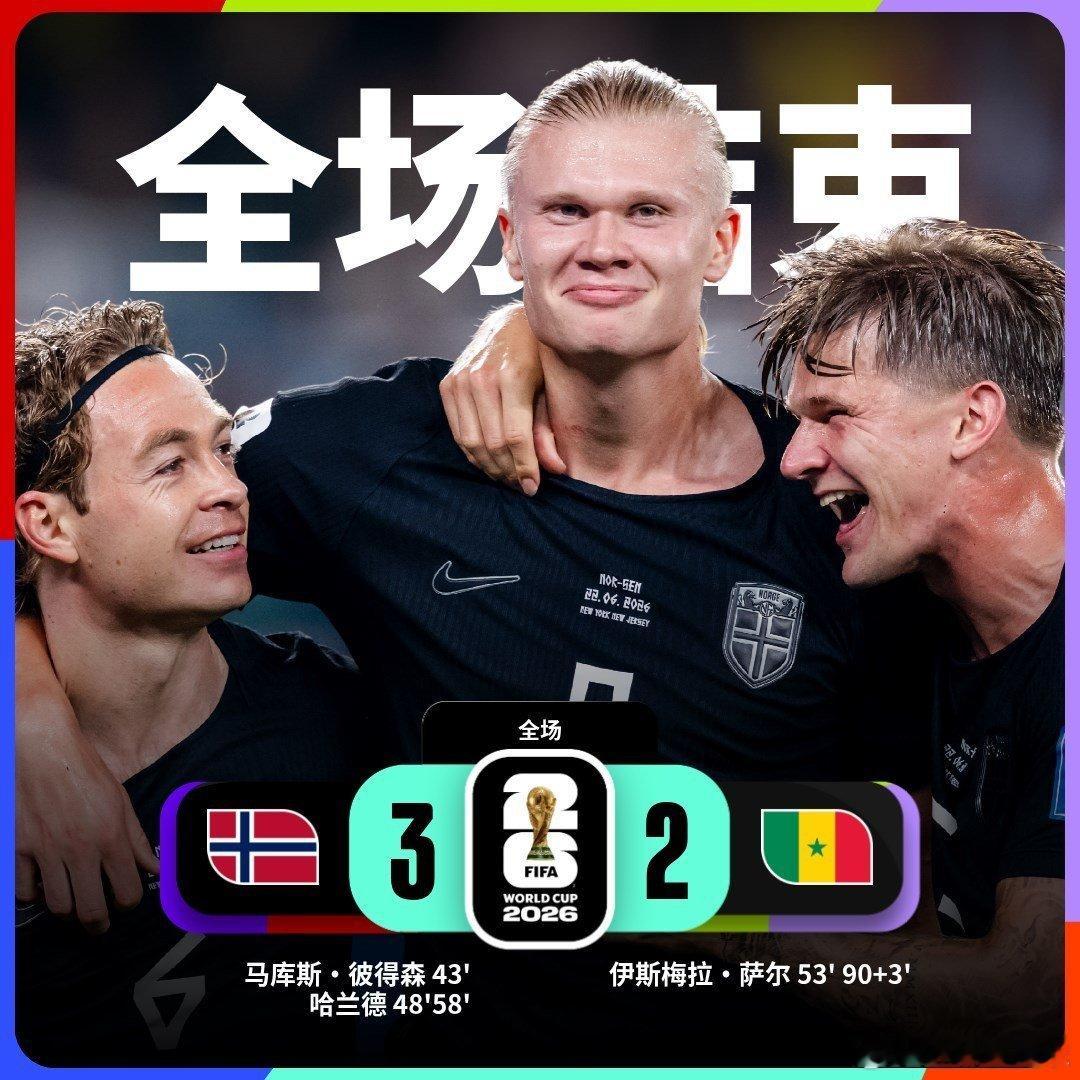 挪威3比2塞内加尔 ，哈兰德梅开二度，法国和挪威最后一轮争夺小组第一。世界杯大v