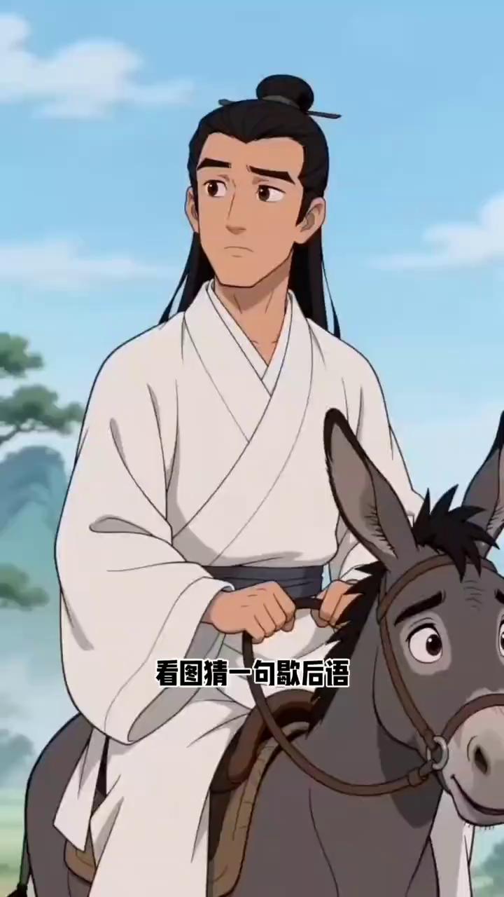 看图猜一句歇后语。
豆包AI生成。
骑着毛驴，还一心惦记千里马。谜底：骑驴找马。