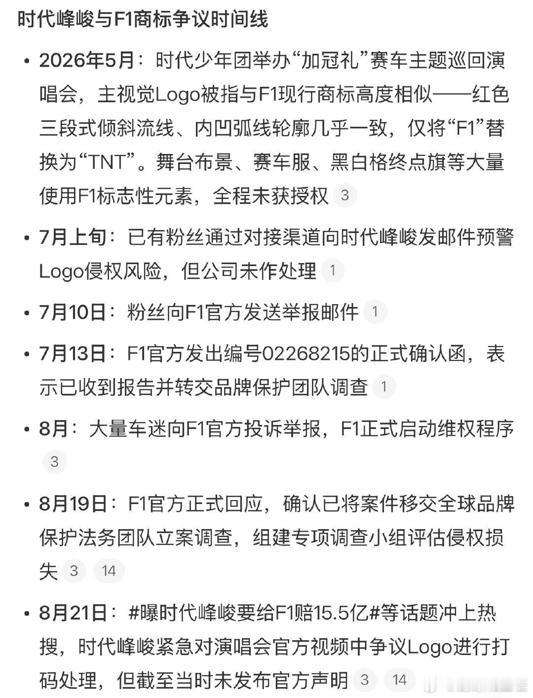 时代峰峻f1事件时间线时代峰峻f1时间线 时代峰峻f1事件时间线，看下来感觉都是