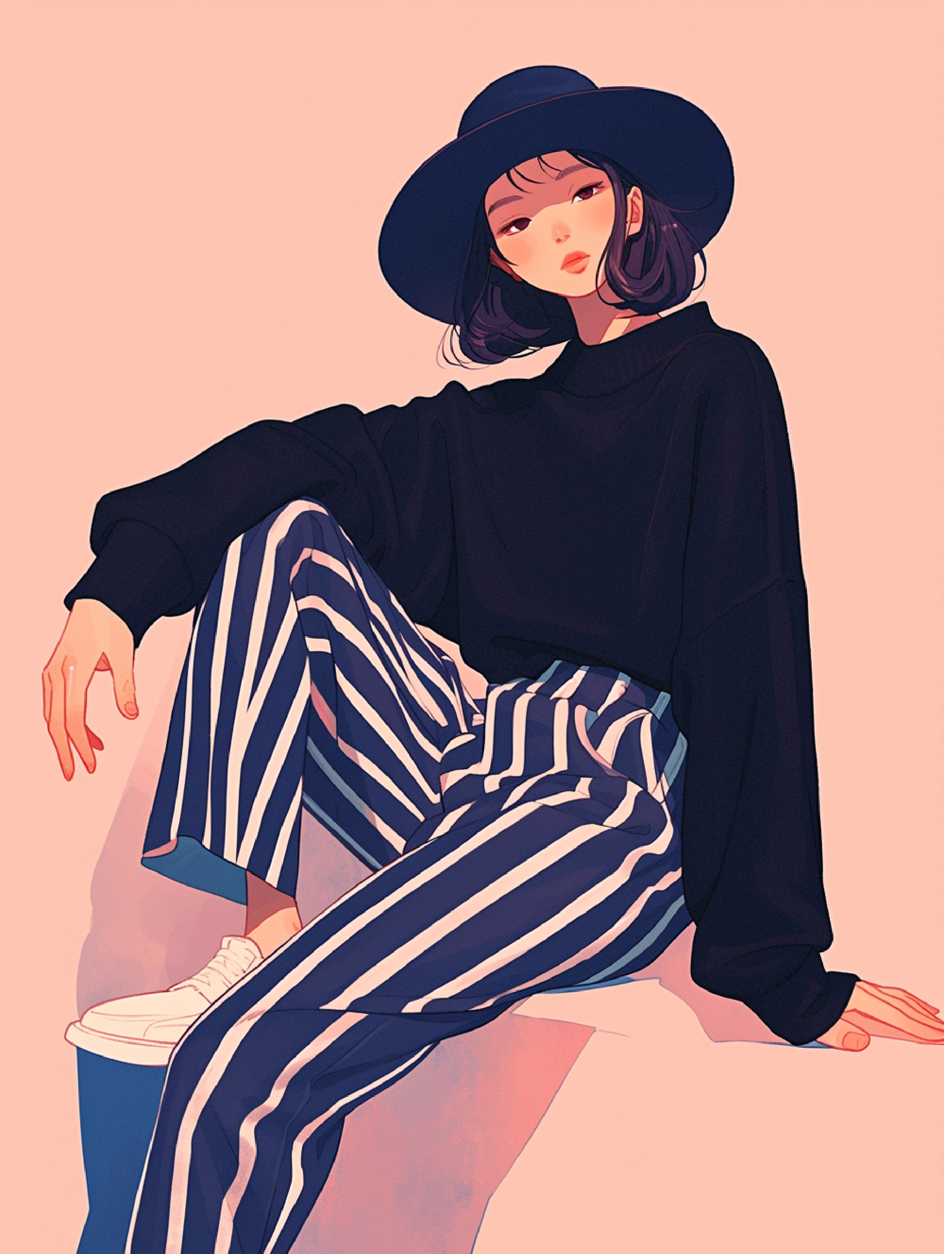 条纹控 | 帽子条纹裤极简look#夏日次元盛典# ​​​
