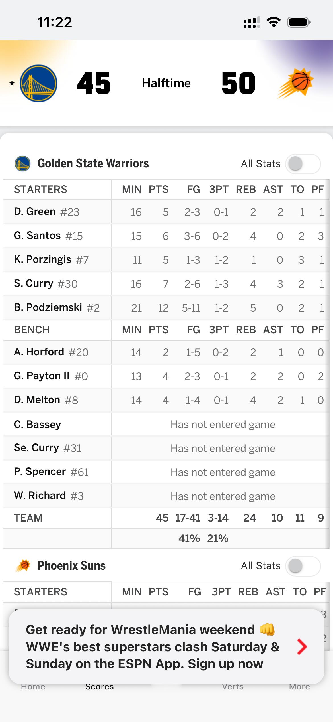 第二节减少了失误，从落后18分追到2分，但杰伦格林的漂移三分确实厉害，最终半场落