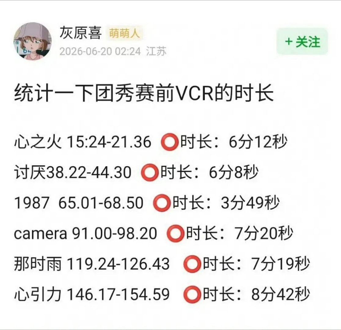 好像心如止水惹今晚一直很安静的vcr能比歌的时长长吗？ 