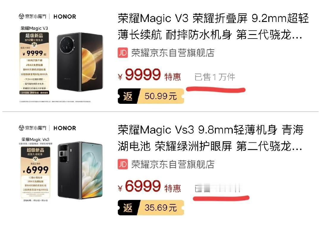 不出所料！配置更高也更贵的荣耀Magic V3更受消费者青睐。毕竟作为高端旗舰，