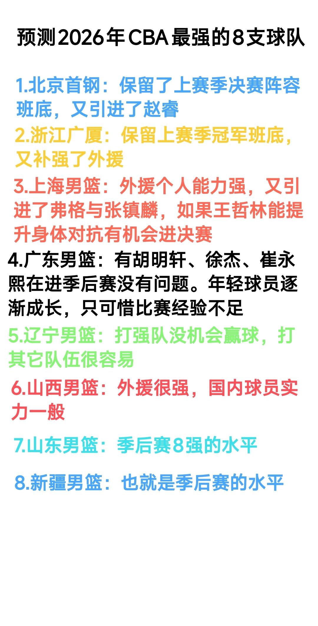 北京首钢能排第1名，浙江广厦能排第2名，上海男篮能排第3名，广东男篮能排第4名，