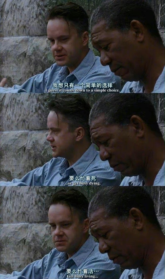 “生命可以归结为一种简单的选择：要么忙于生存，要么赶着去死。”——《肖申克的救赎