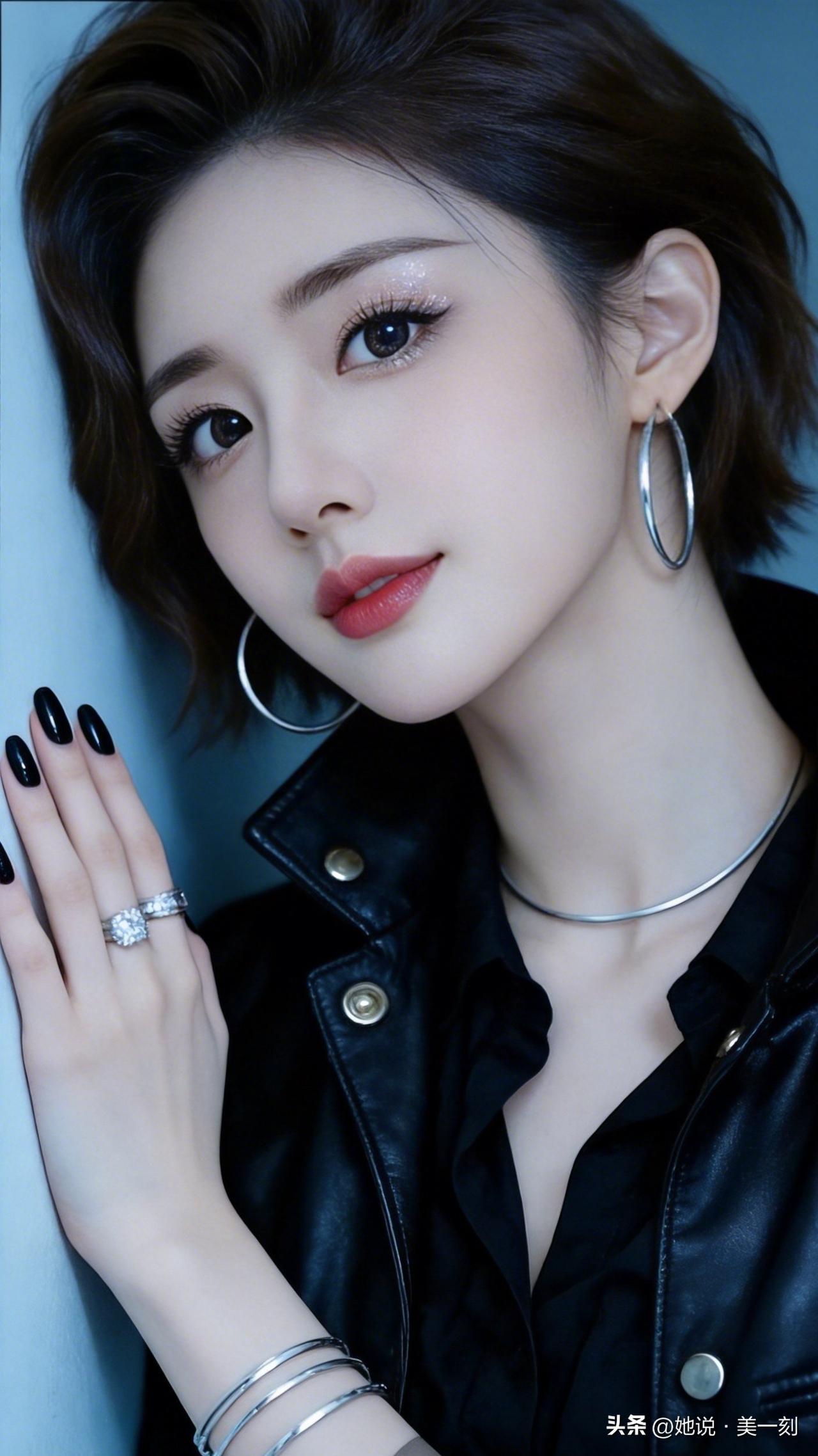 时尚穿搭 帅气皮衣搭配闪亮耳环，尽显酷炫魅力！💁‍♀️👗💍优雅自信穿搭分享