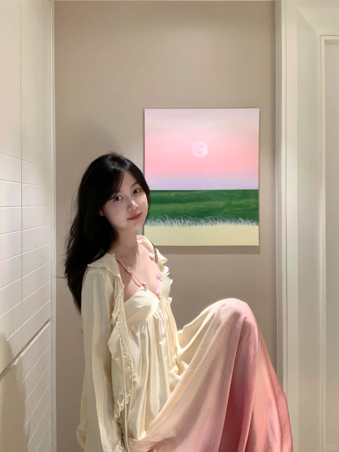 丙烯画•粉色日落