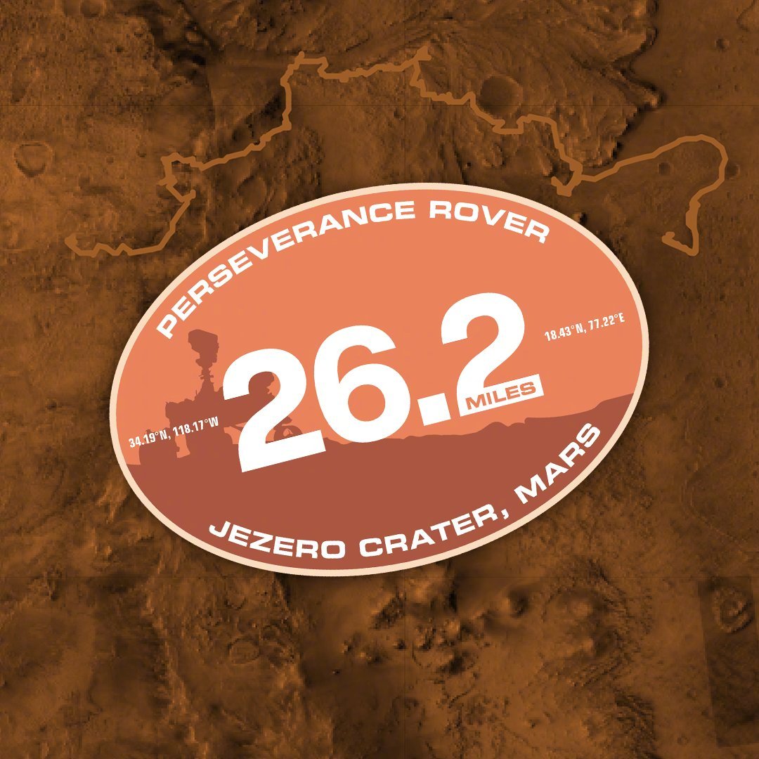 毅力号火星车的总行驶距离已突破26.2英里（42.195公里）。它在探索杰泽罗陨