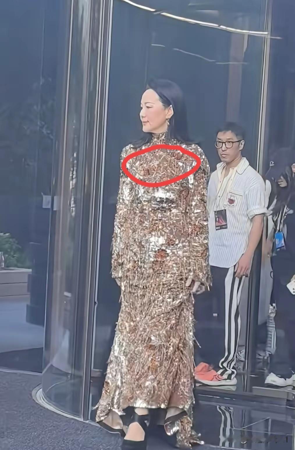 有一种预感
演员咏梅的设计师快要下岗了
她这次活动中穿这裙子太难看了，太不适合她