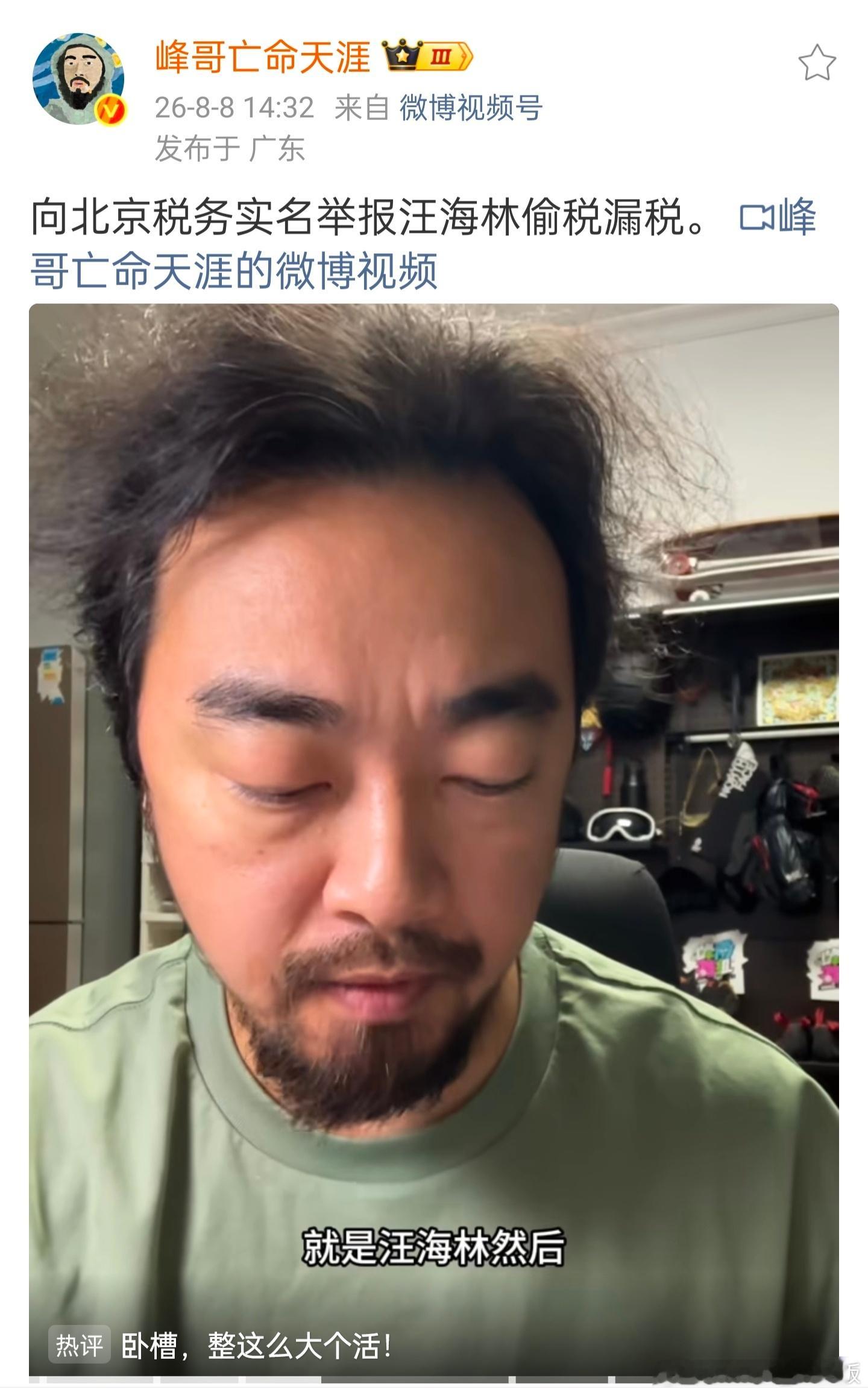 哈哈哈哈，热闹来了，峰哥实名举报汪海林偷税漏税 
