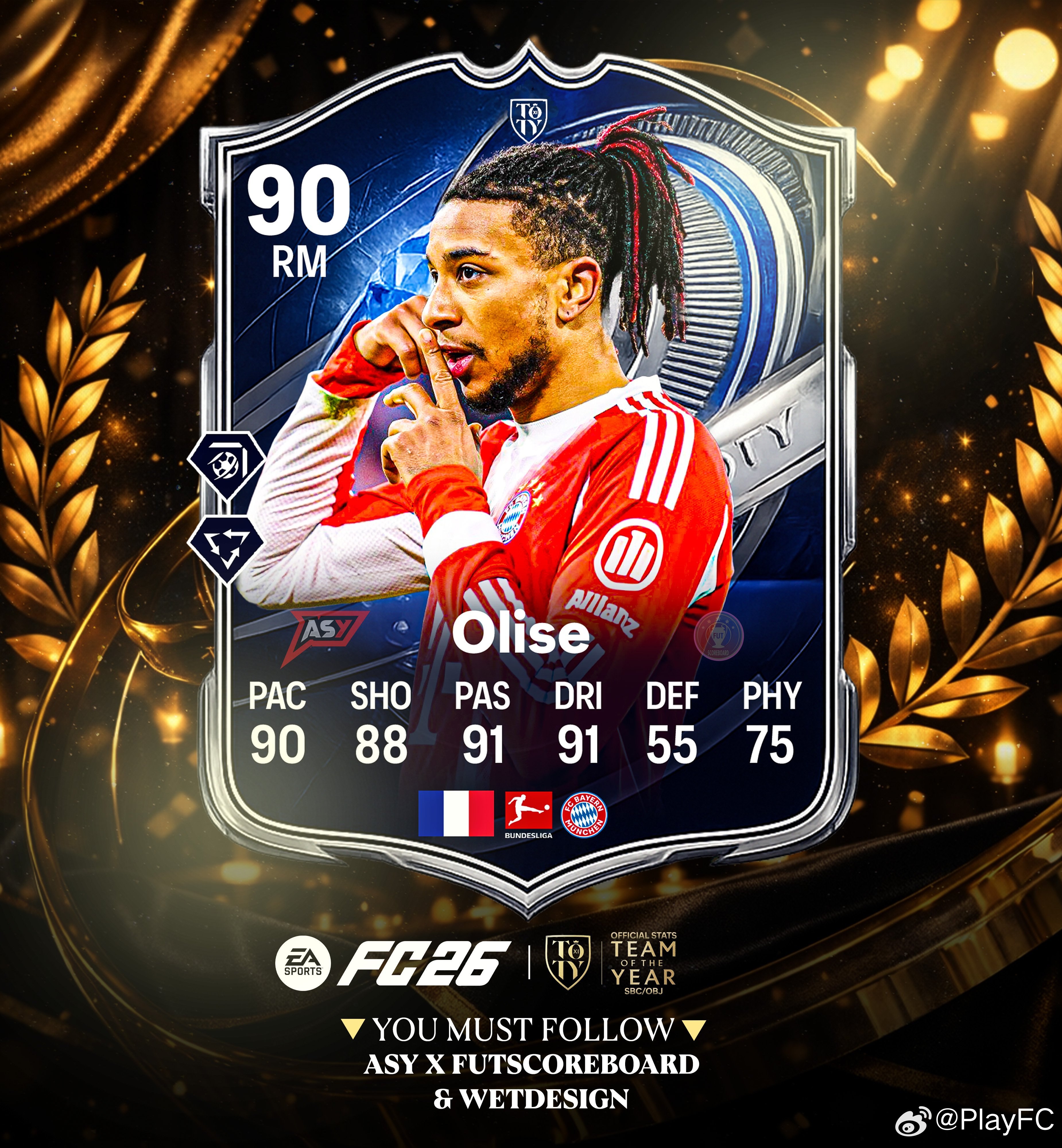 TOTY荣誉提名奥利赛的正式数据。将会通过SBC推出。FC26