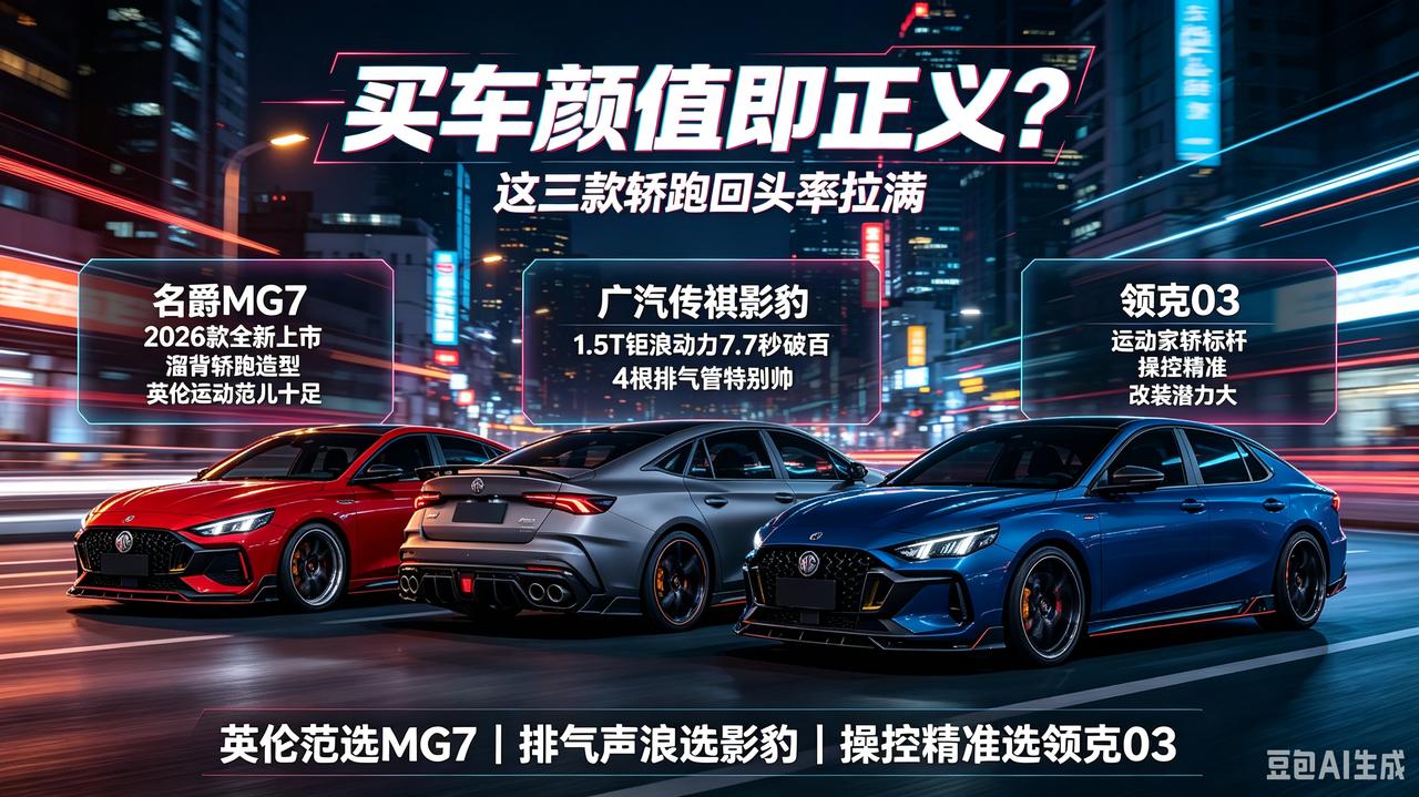 买车颜值即正义？这三款轿跑回头率拉满。
名爵MG7——2026款全新上市，溜背轿