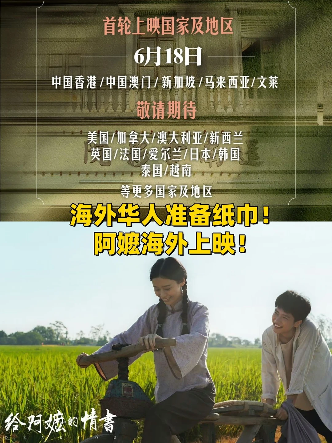 海外华人准备纸巾，阿嬷海外上映！