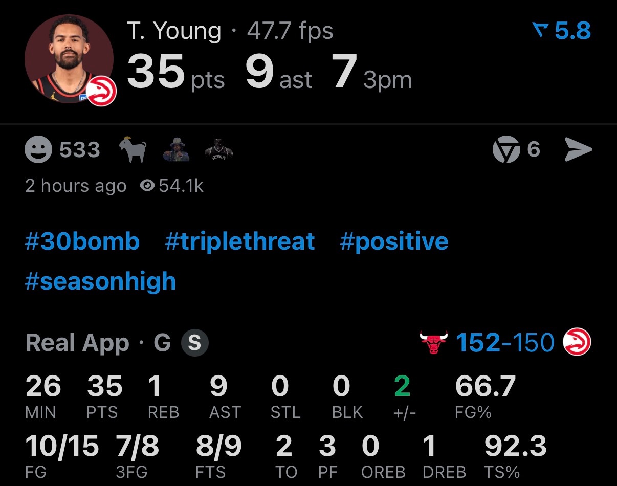 一条战报：公牛152比150险胜老鹰，无加时仅常规时间…如图，为两支球队效率最高