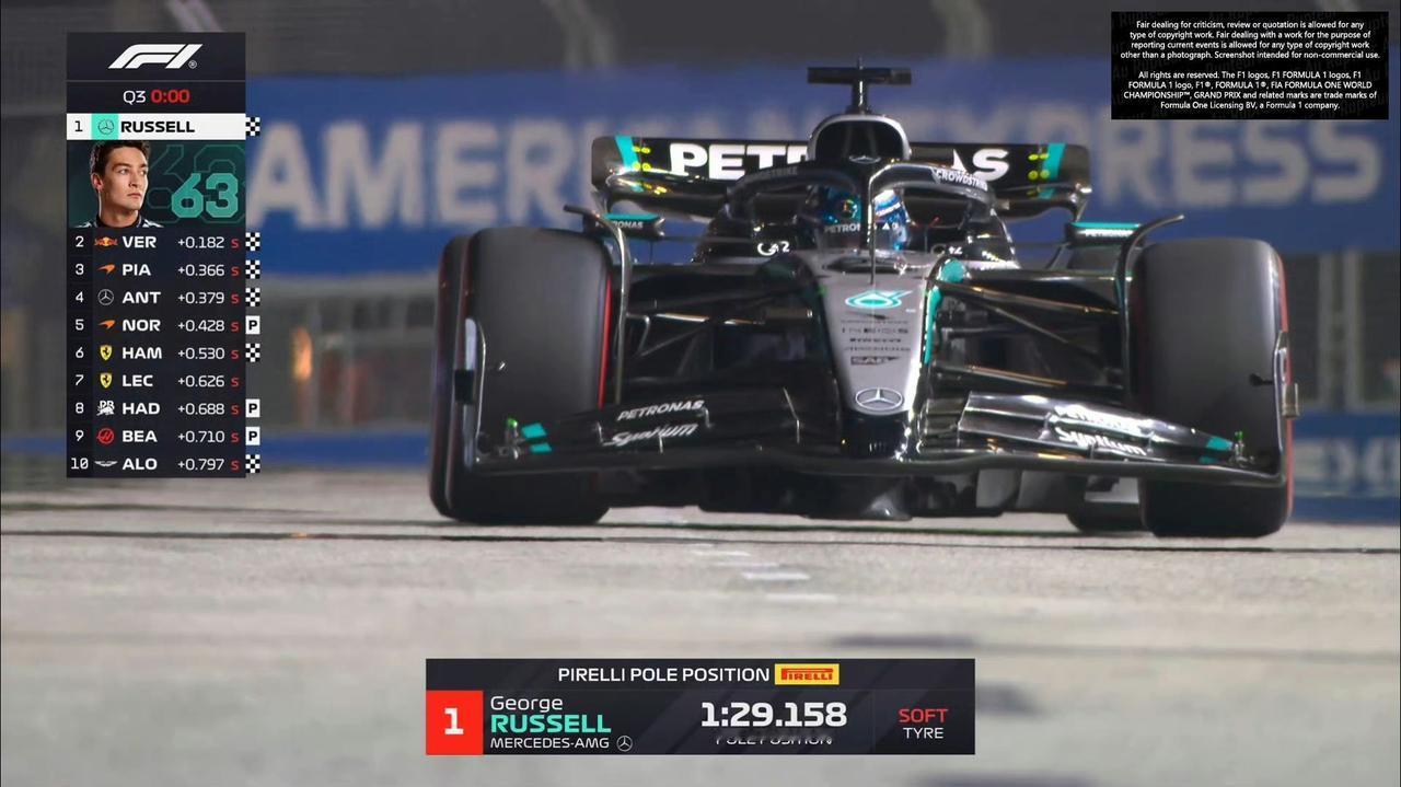 太意外了！2025F1新加坡大奖赛，拉塞尔夺得杆位，梅奔今天快的有点意外，TOT