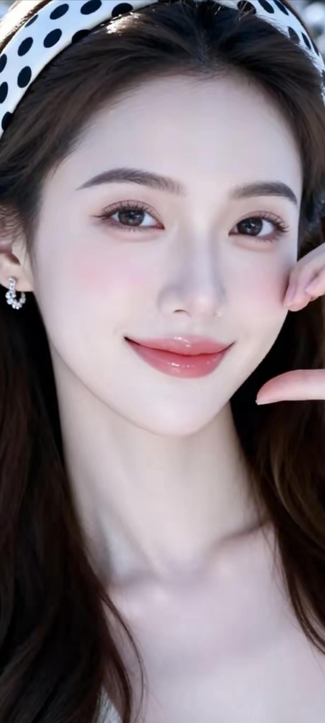 甜美少女风，波点发带，温柔微笑，元气满满！😊✨