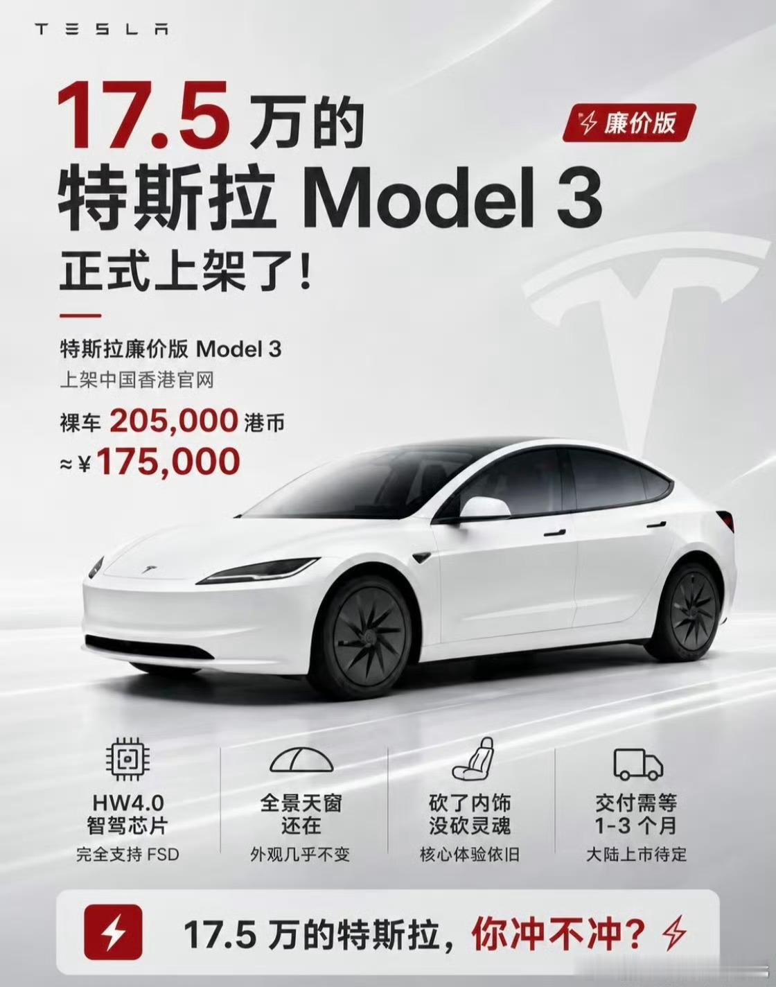 平价版Model3删减了啥毛坯房的毛坯房？ ​​​