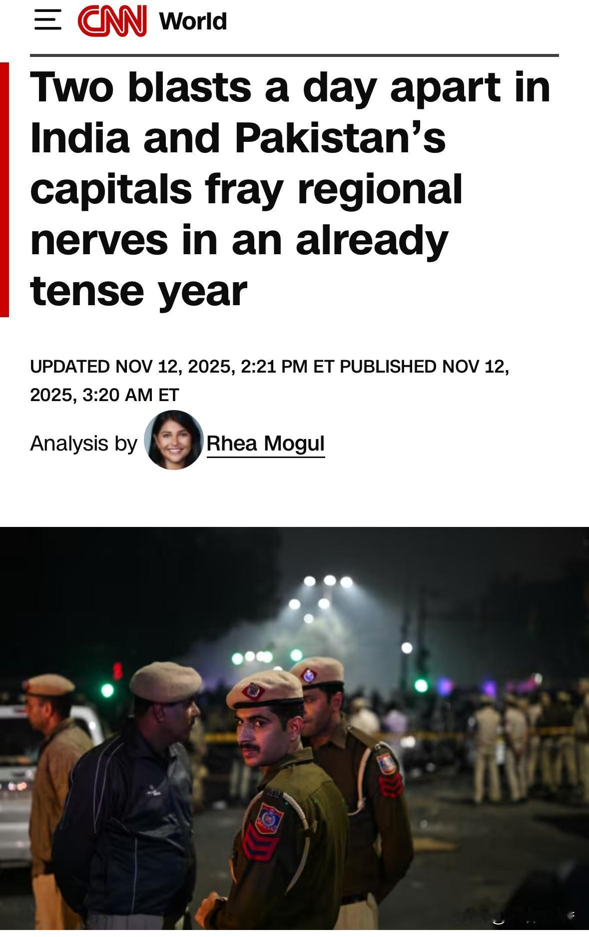 印巴关系再次出现危机。
   在印度新德里一个热闹街区，法医小组梳理了一辆烧焦的