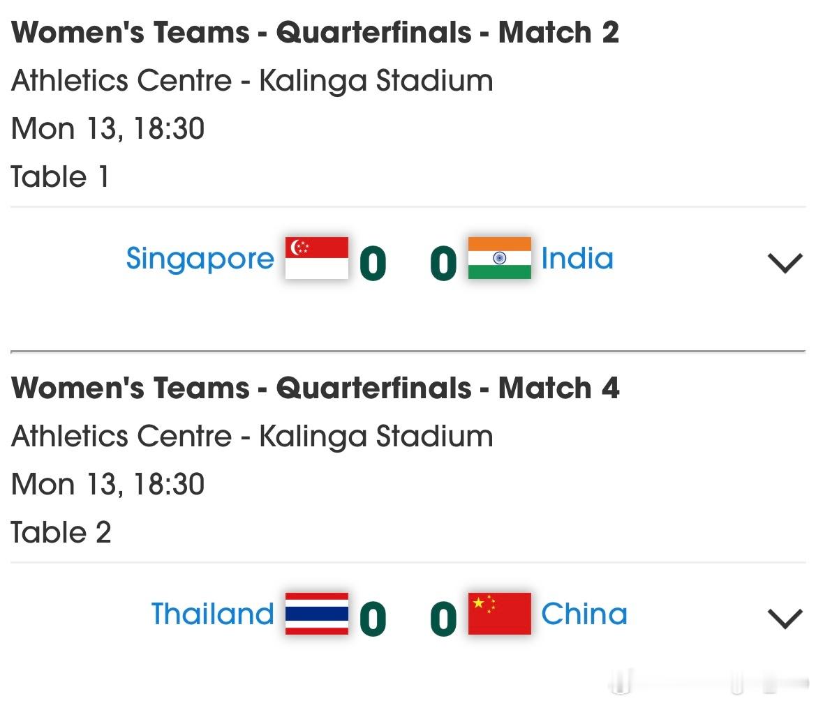 印度亚锦赛 女团1/4决赛 21:00T1 🇸🇬新加坡🆚印度🇮🇳T2 