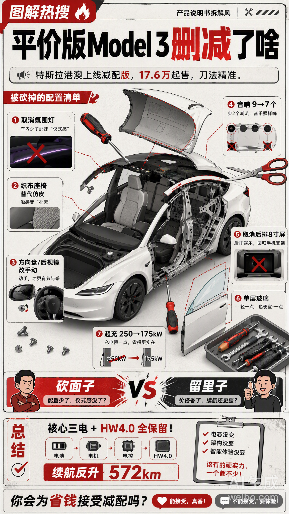 【平价版Model3删减了啥】8月30日，特斯拉于中国香港、中国澳门两地正式上线