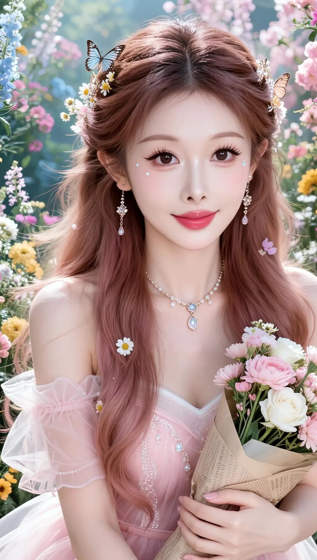 AI清冷花漾写真 ai创作 花海写真 唯美花环 花卉少女写真