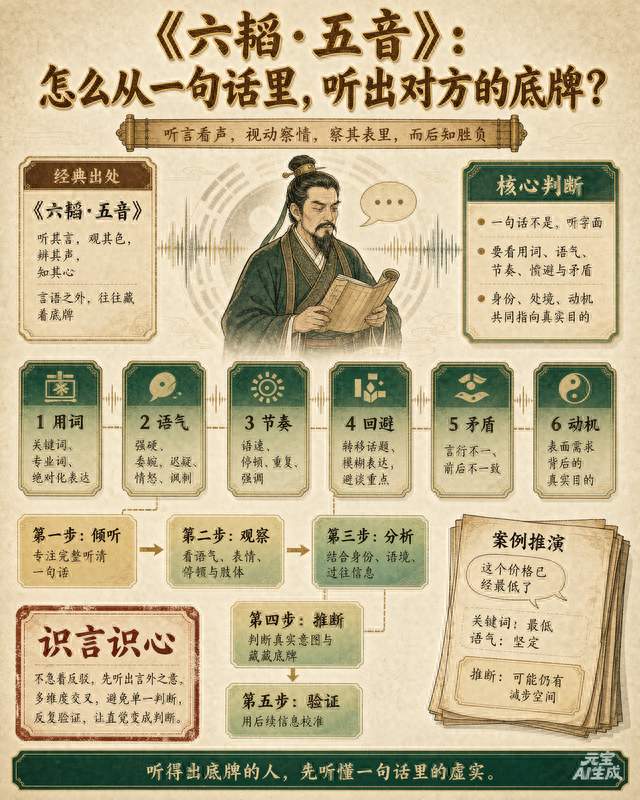 《六韬·五音》：怎么从一句话里，听出对方的底牌？