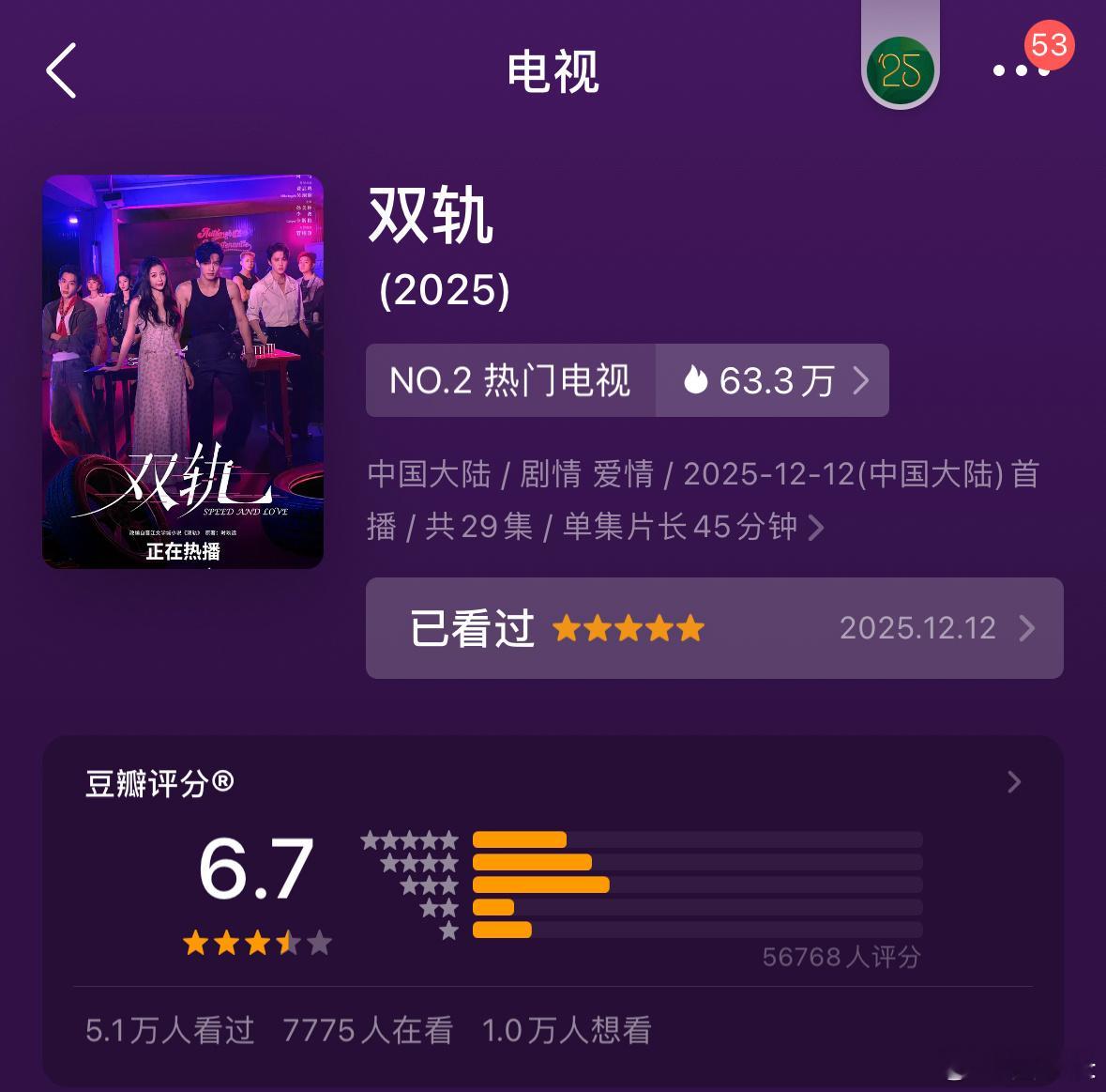 虞书欣的双轨开分6.7，观众还是蛮喜欢恋爱剧的，加上虞书欣在剧里的表现也不错，整