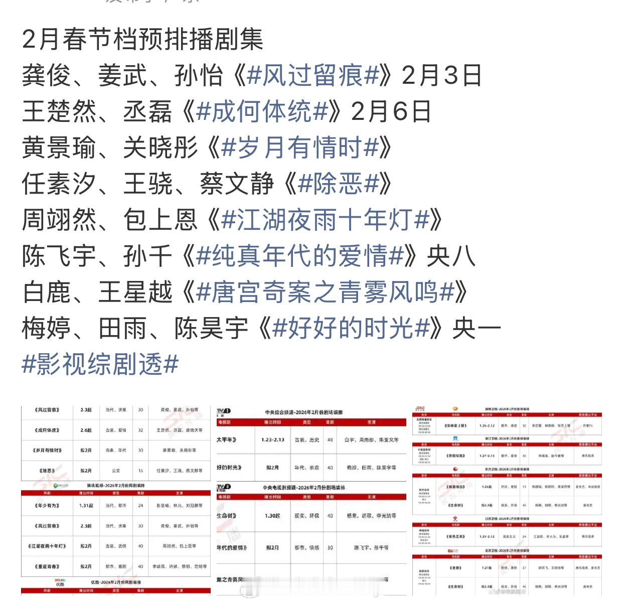 2月春节档预排播剧集 