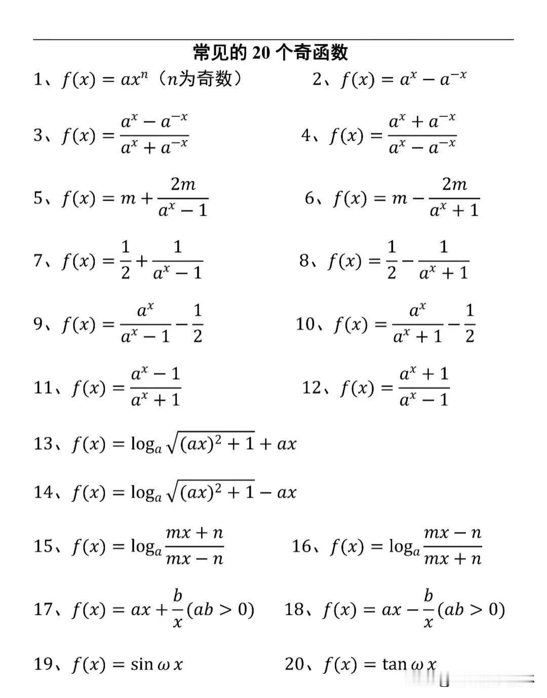 🔥常见的20个奇函数和12个偶函数
高考 高中数学 高考数学 数学高考秘籍