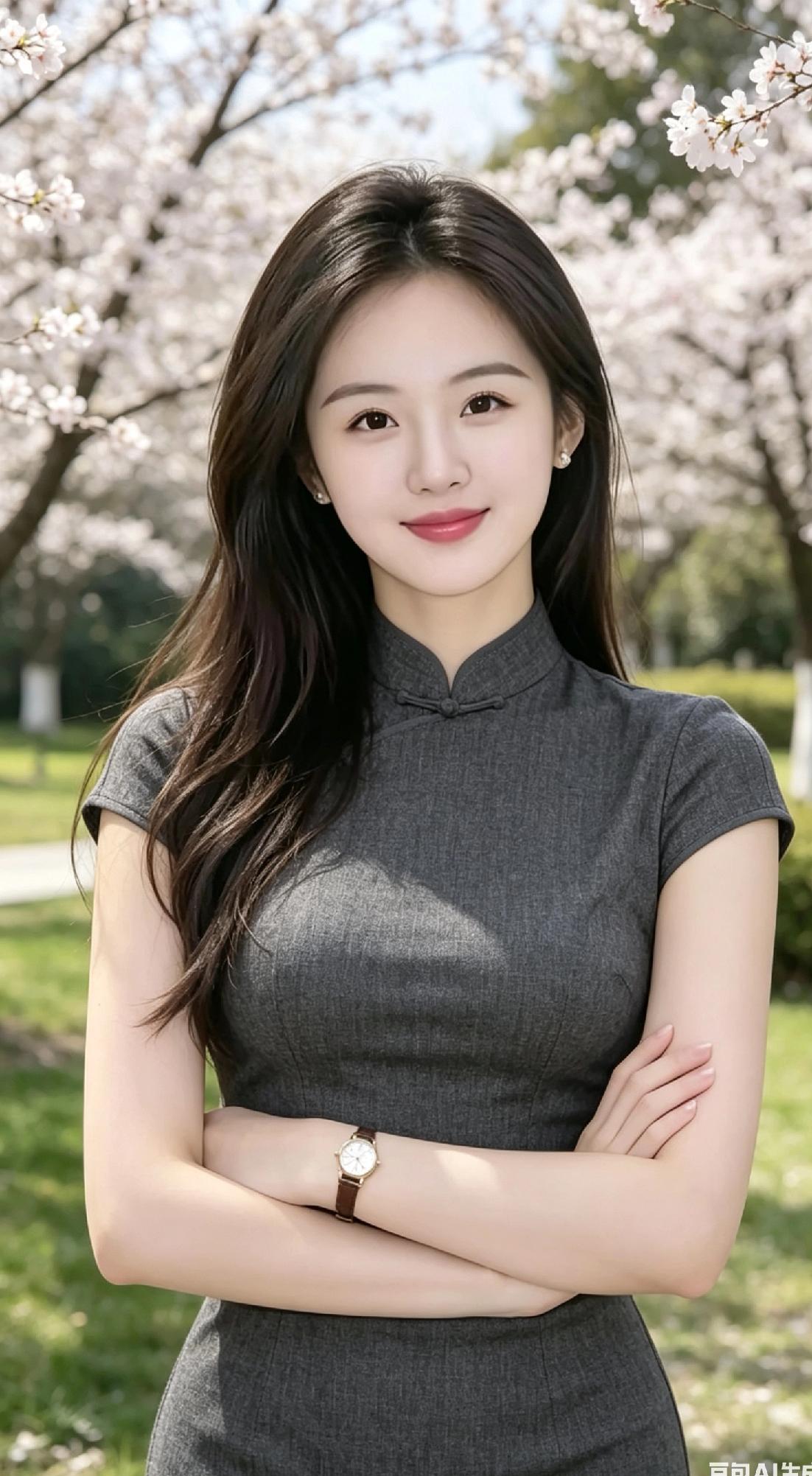 樱花树下，温柔少女，微笑如春风