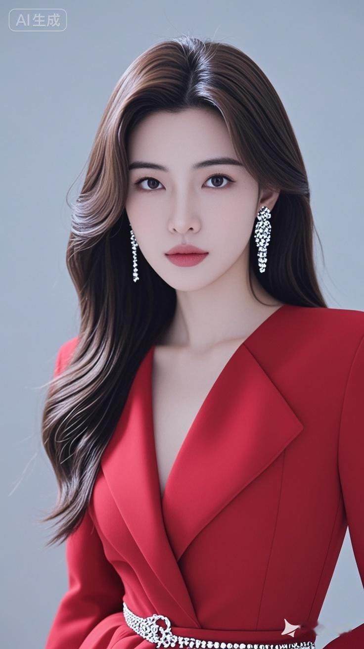 19岁美女，专业人像摄影，优雅，发丝柔顺有光泽，黑棕色长直发，浓眉大眼睛明亮有神