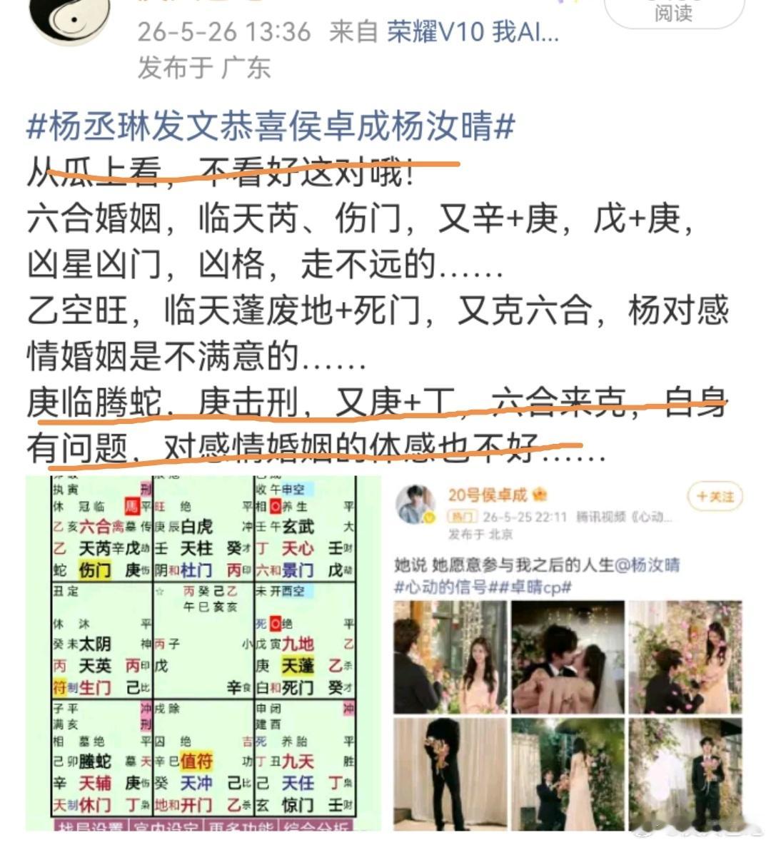 心疼杨汝晴从瓜上看，这两人的感情婚姻有问题哦！不看好……六合临杜门，己六害，戊死