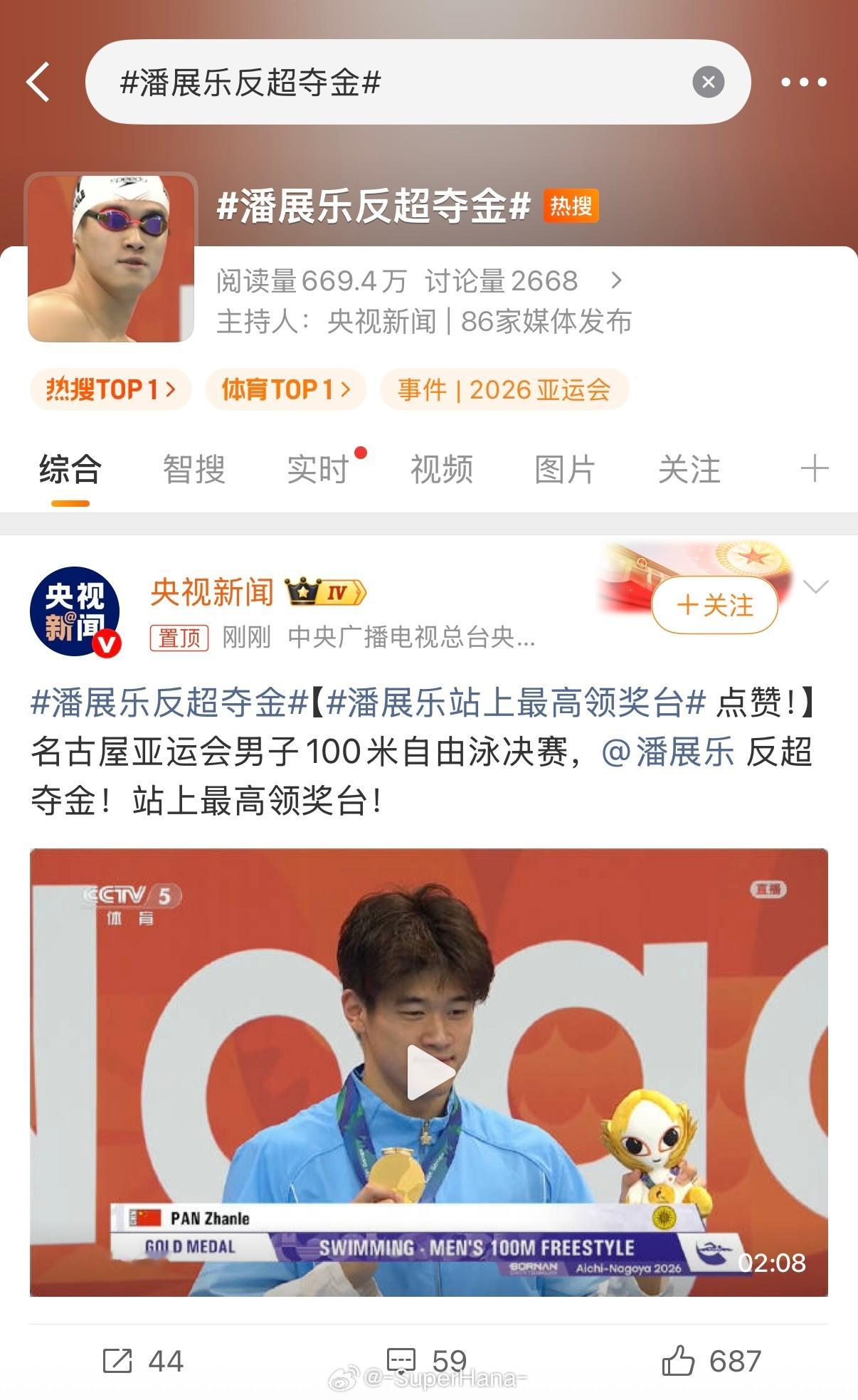 微博抖音双热一一起分享你的胜利时刻潘展乐 ​​​
