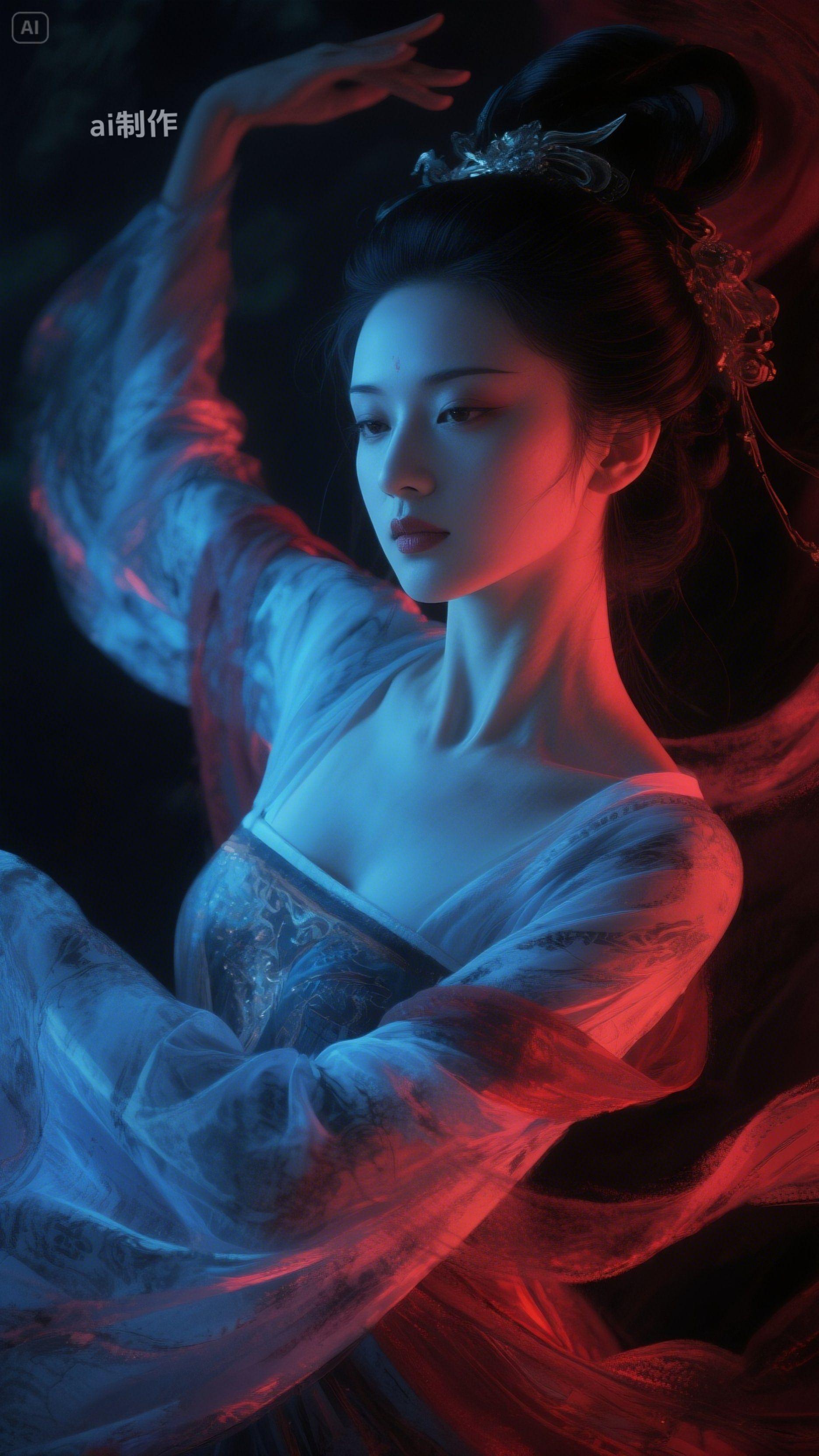 ai水墨风格跳舞女子。