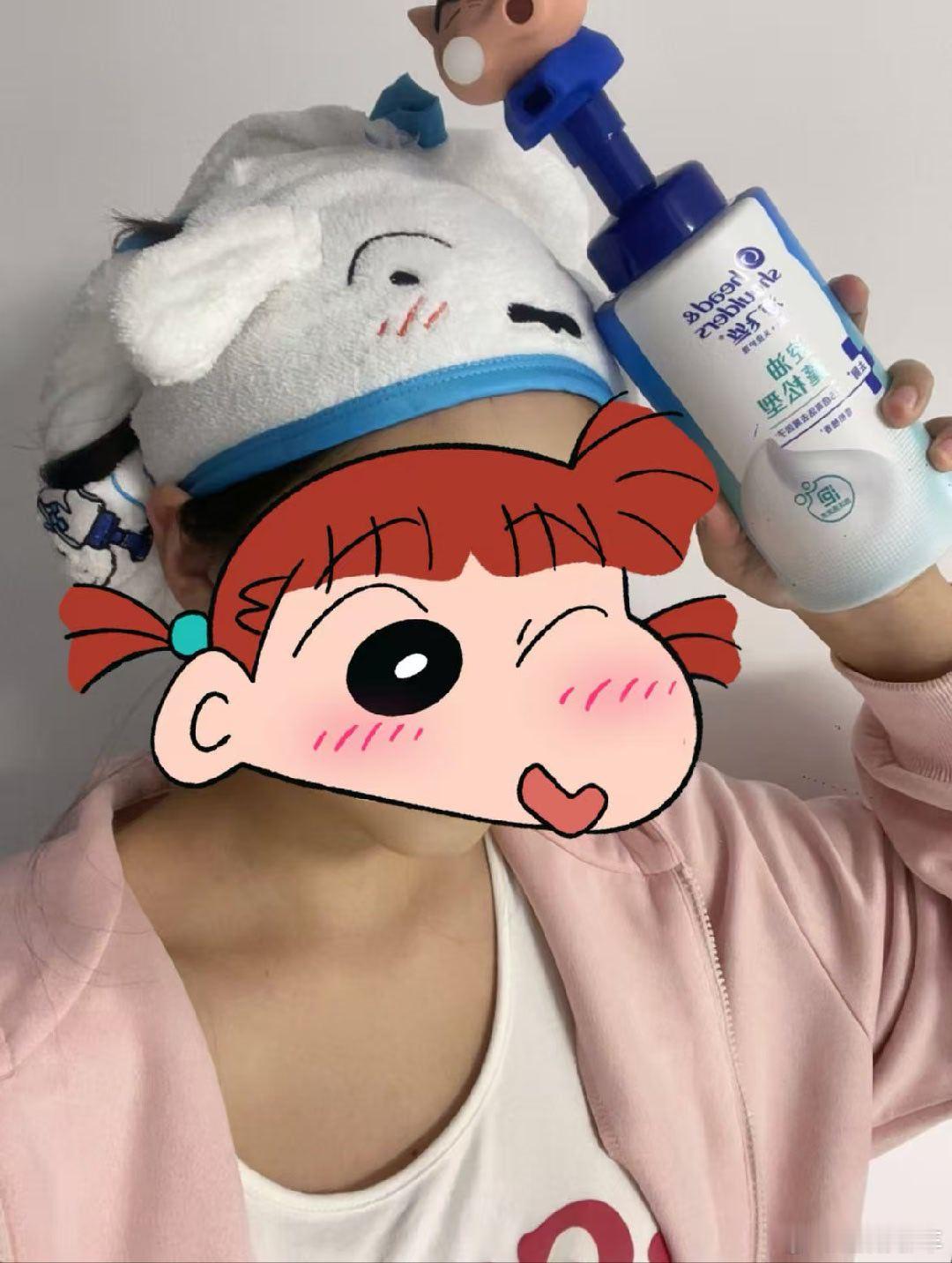 洗头发油慢的小方法  给你那个洗完头发的好朋友安排个 蜡 笔 小 新同款干发帽！