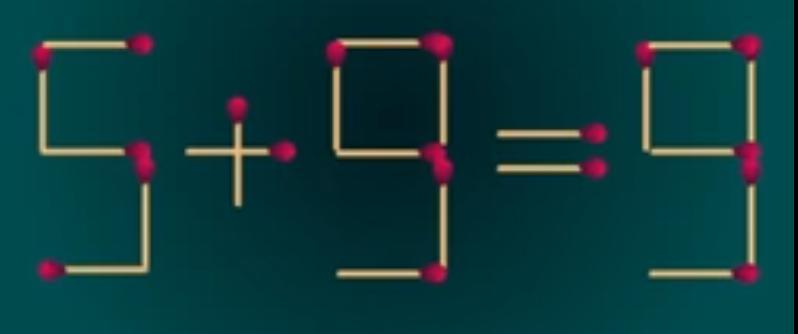 这是一道用火柴棒搭建的等式谜题。题目是这样的：图中用火柴棒摆出的 “5 + 9 