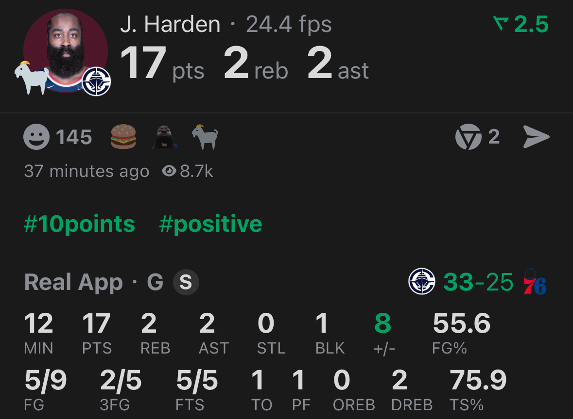 背靠背第二场第一节，哈登17+2+2。