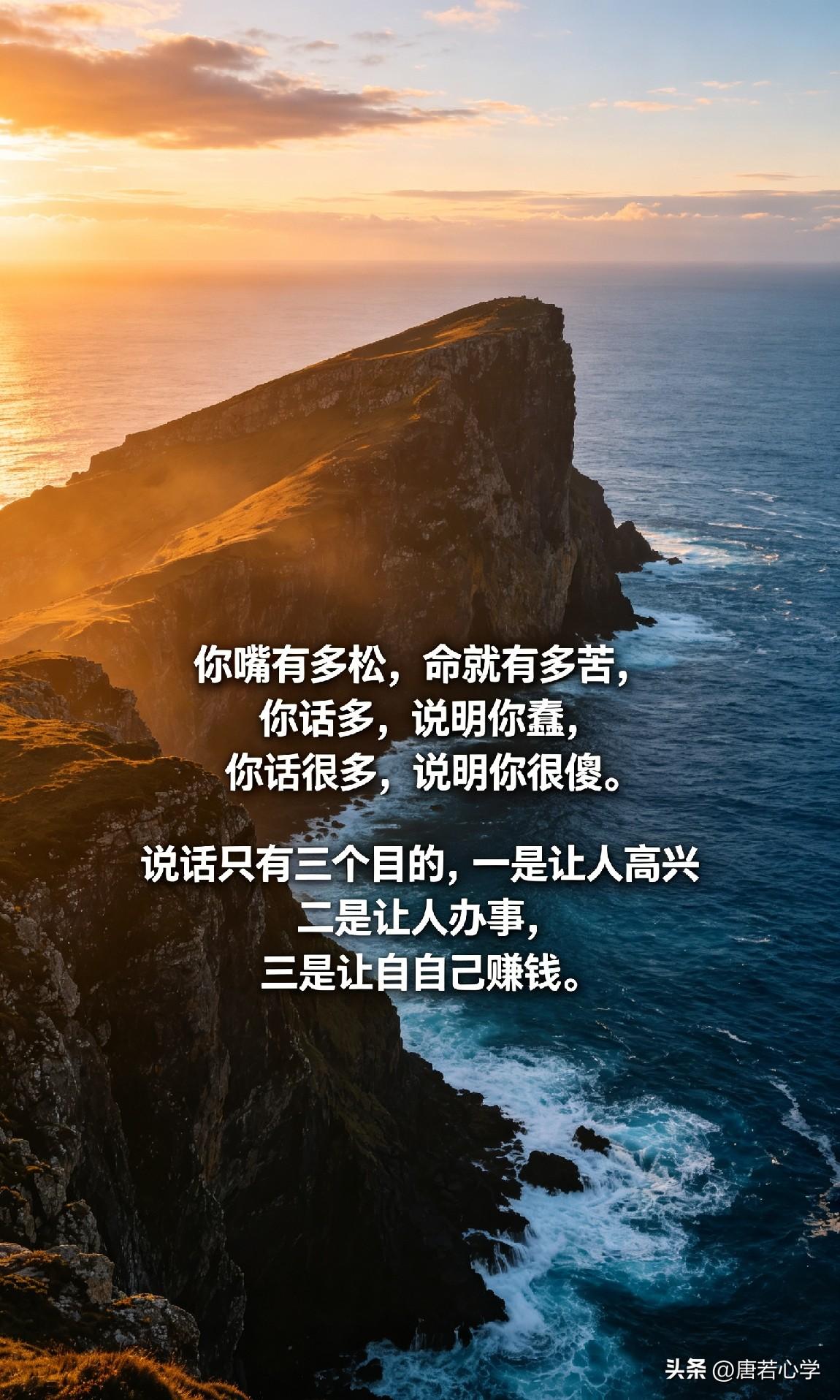 你嘴有多松，命就有多苦，你话多，说明你蠢，你话很多，说明你很傻。说话只有三个目的