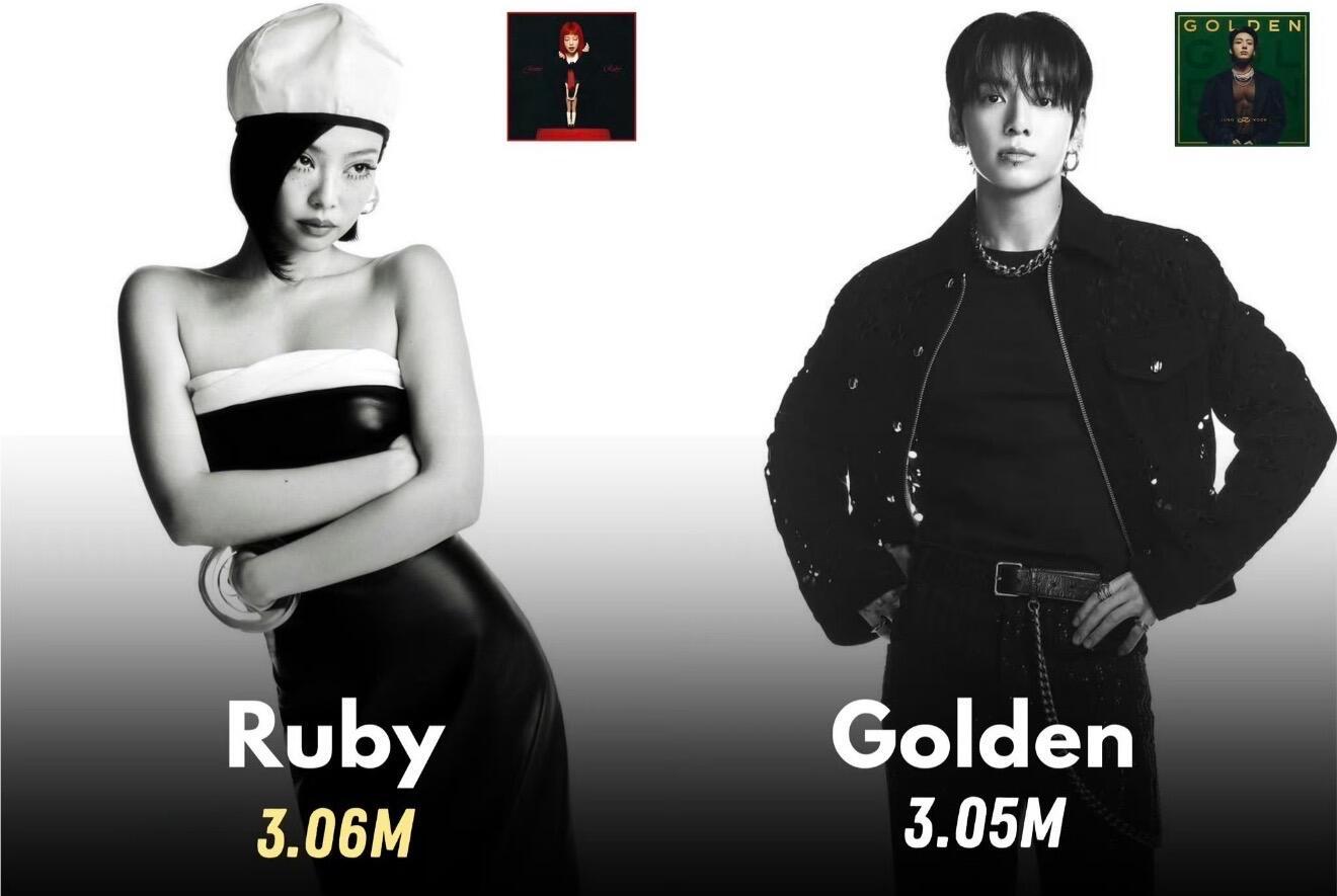 Jennie《Ruby》 目前超过田柾国《GOLDEN》，成为历史全球Apple