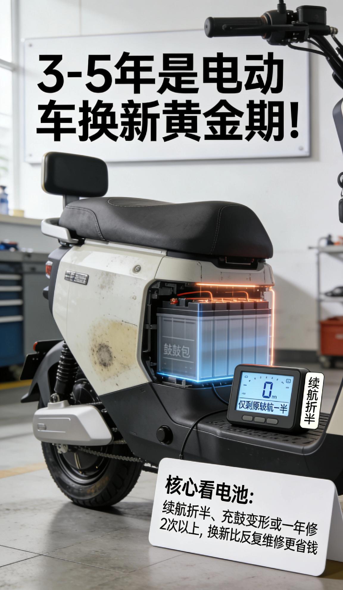 电动车骑多久换新更划算?
3-5年是电动车换新黄金期！核心看电池：续航折半、充鼓