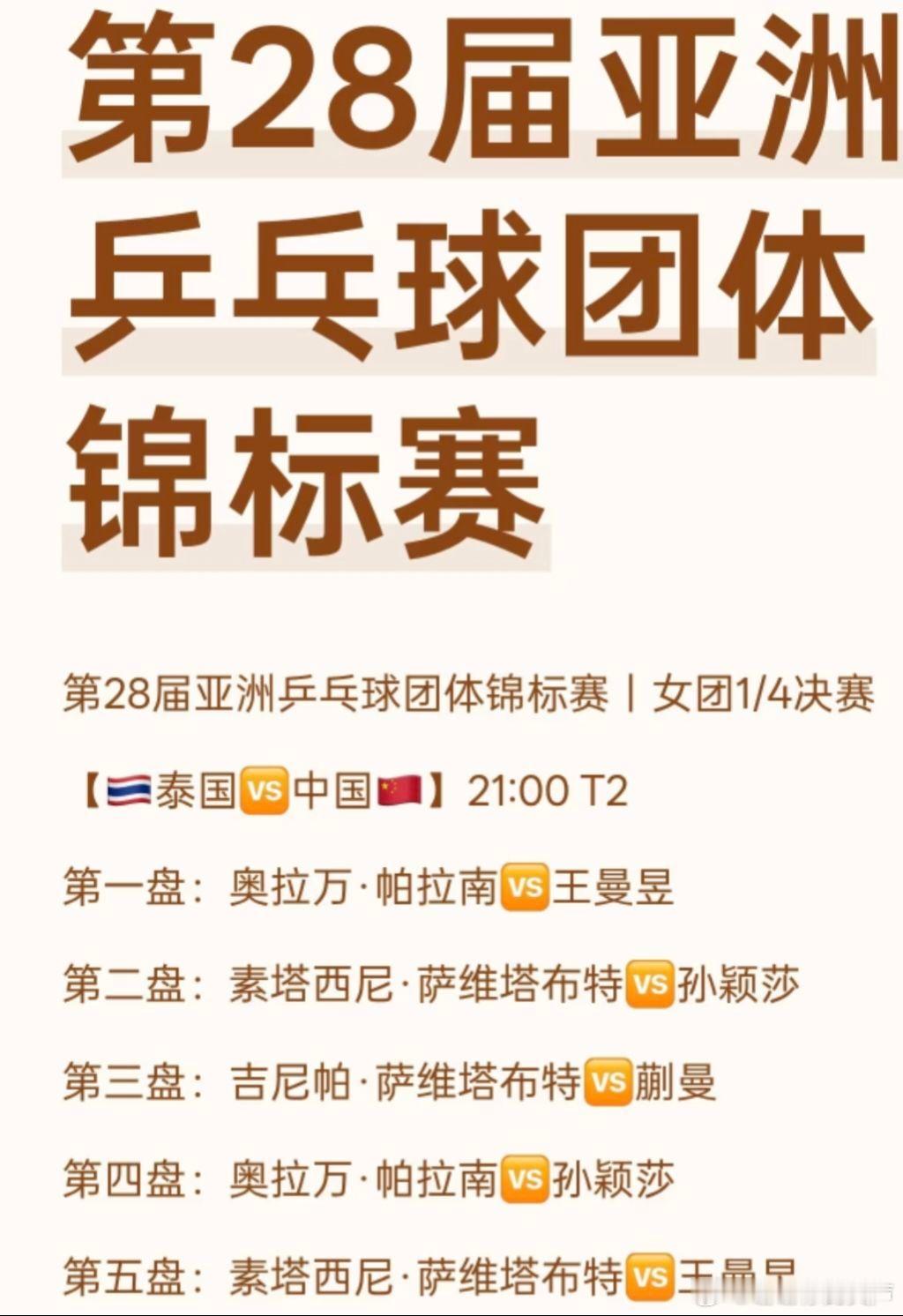 第28届亚洲乒乓球团体锦标赛丨女团1/4决赛【🇹🇭泰国🆚中国🇨🇳】21