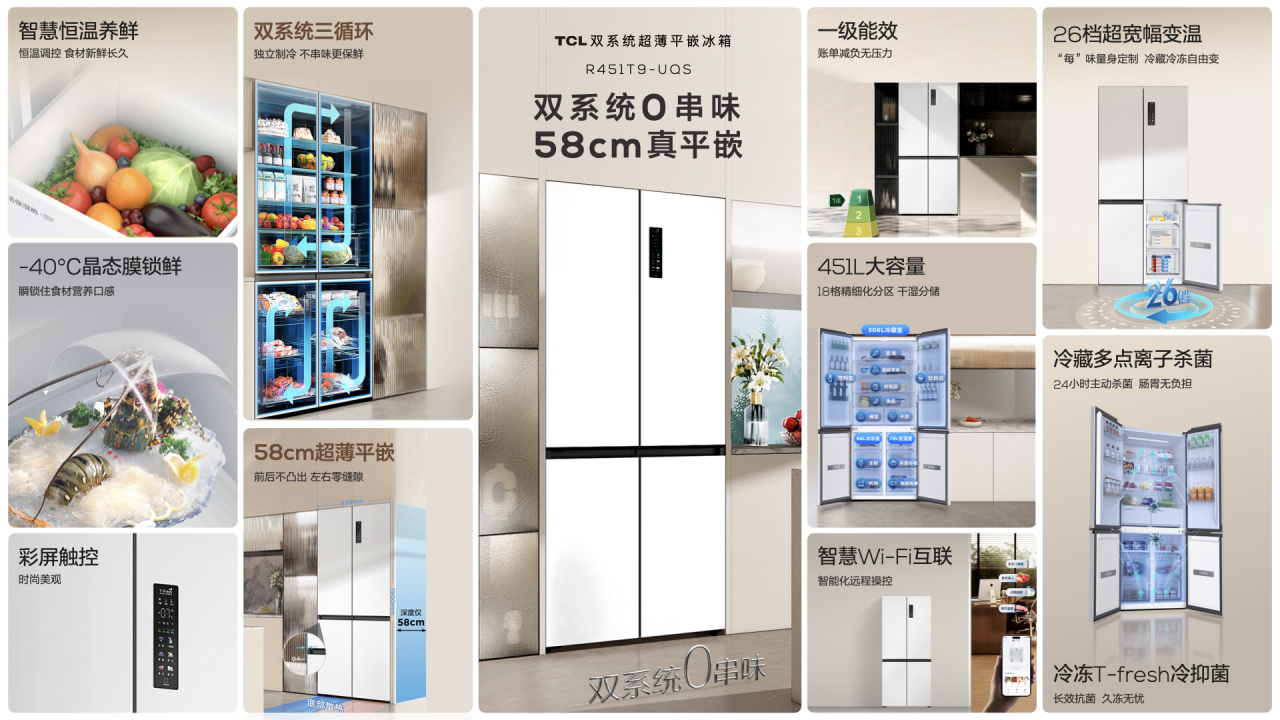 TCL双系统平嵌冰箱T9 Pro 已经发布，帮大家总结一下这款冰箱的亮点：1、冷