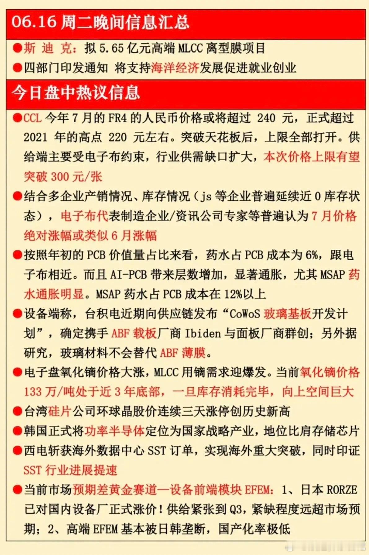 6.16周二  晚间 财经热点信息汇总！ 
