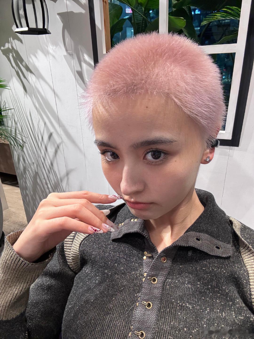金子涵将寸头染成粉色金子涵将寸头染成粉色了，超美的一颗猕猴桃。金子涵粉色寸头 ​