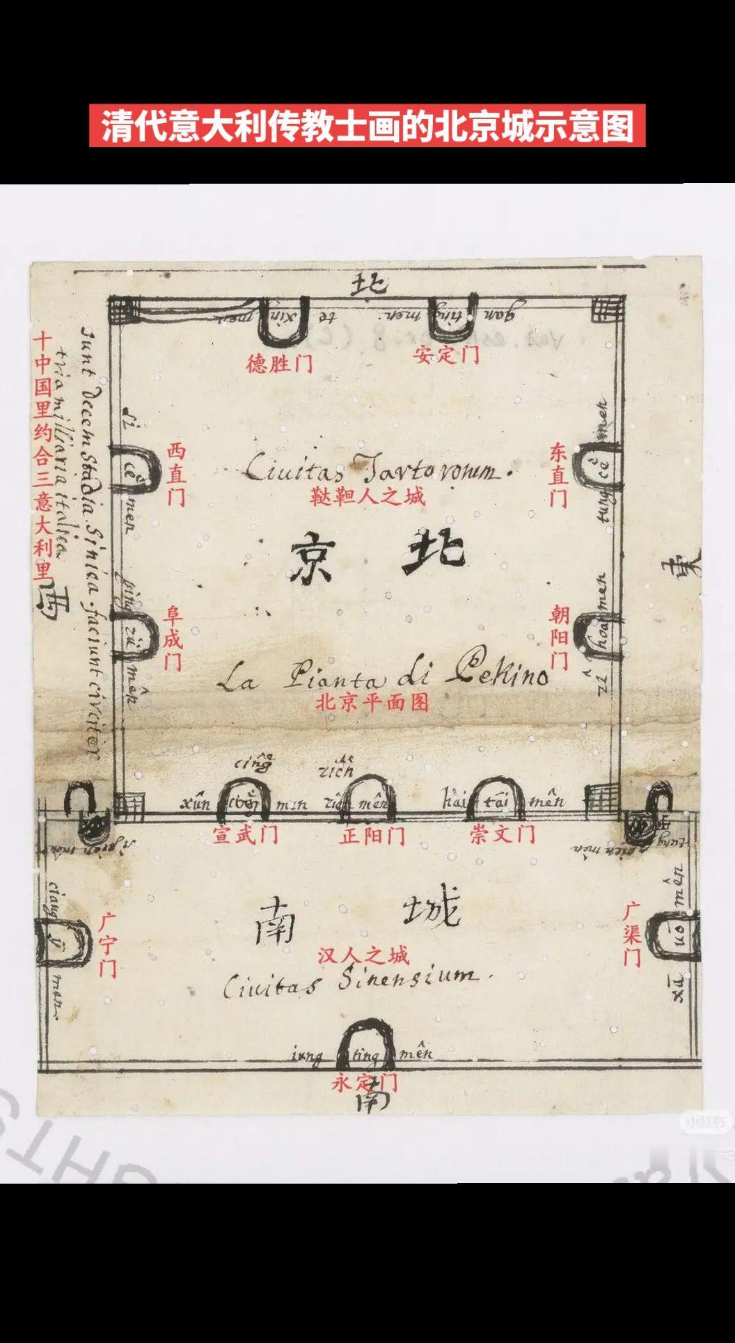 【历史影像】清代意大利传教士画的北京城示意图
